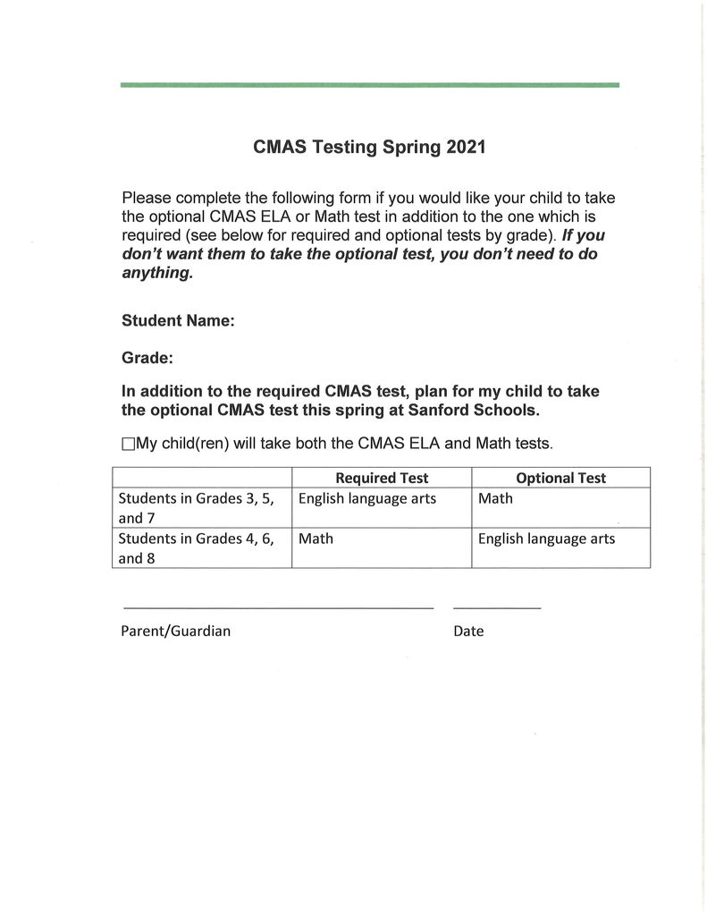 CMAS Testing Spring 2021