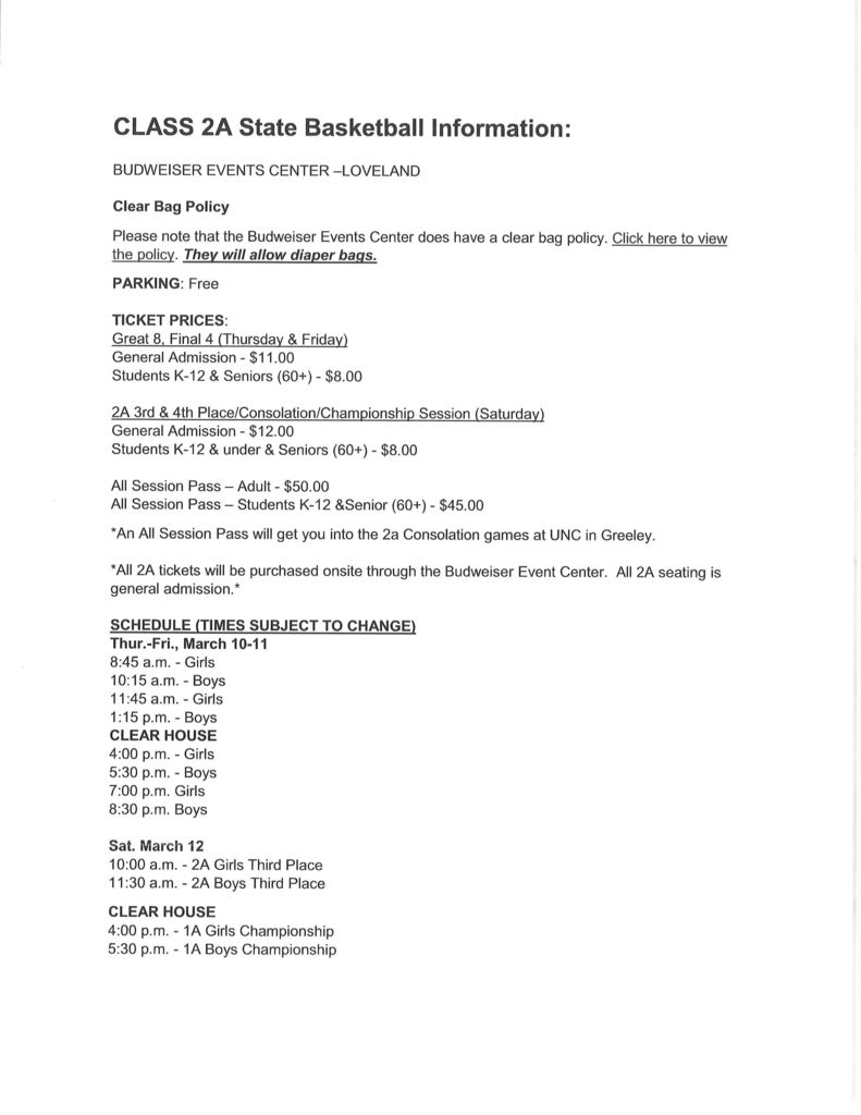 Class 2A State Basketball Information
